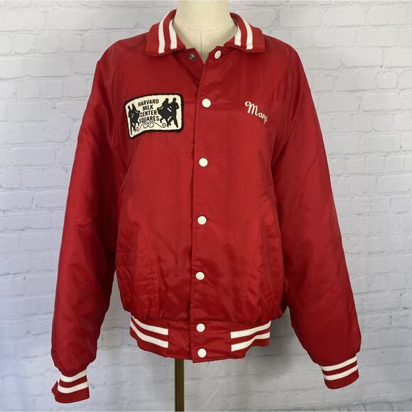 Vintage 80s Harvard IL Milk Center Squares Puffy Quilted Varsity Jacket - Picture 1 of 11